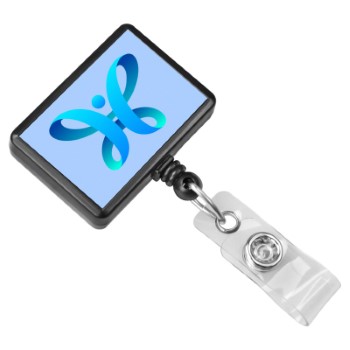 Custom Rectangle Badge Reel with Clear Vinyl Strap