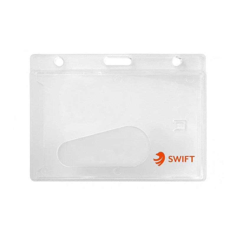 1840-6000-C | 3.65" W x 2.73" H - Horizontal Rigid Frosted Card Holder (1 Color Imprint)