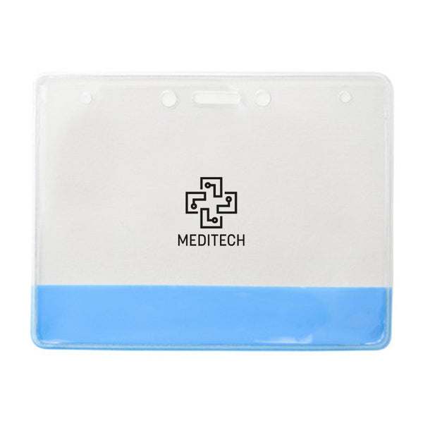 304-CB-C | 4.00" W x 3.00" H - Horizontal Clear Vinyl Badge Holder with Colored Bar (1 Color Imprint)