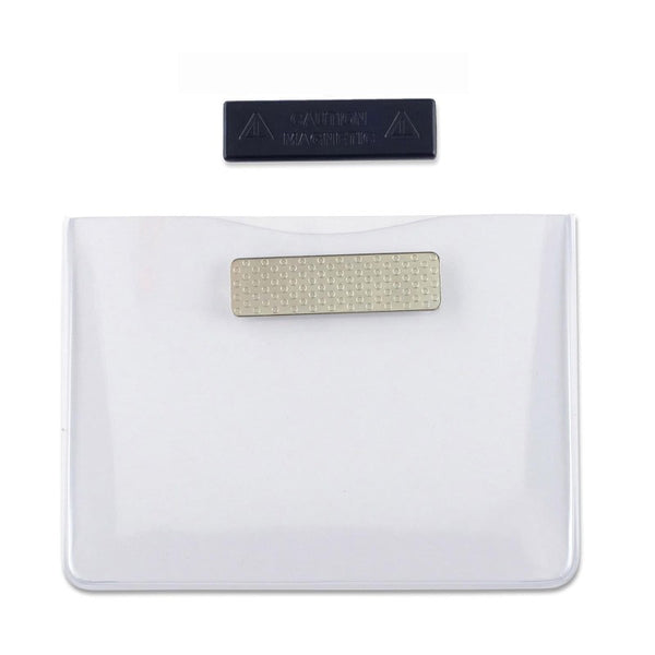 304-MAG | 4.33" W x 3.35" H - Horizontal Clear Vinyl Badge Holder with Magnet (Blank)