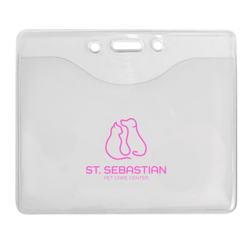 506-J-C | 4.32" W x 4.00" H - Horizontal Clear Vinyl Badge Holder (1 Color Imprint)