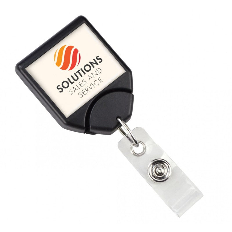 IDP-800X | Custom Square Badge Reel with Swivel Belt Clip