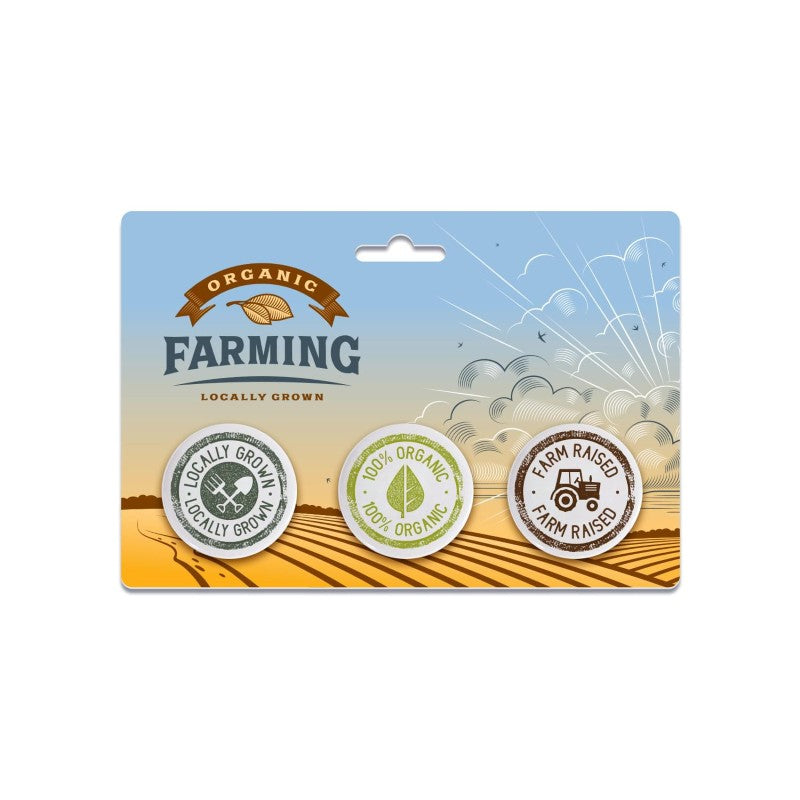 IDP-BTP3-15 | Three 1.5" Pin-Back Buttons on Backing Card