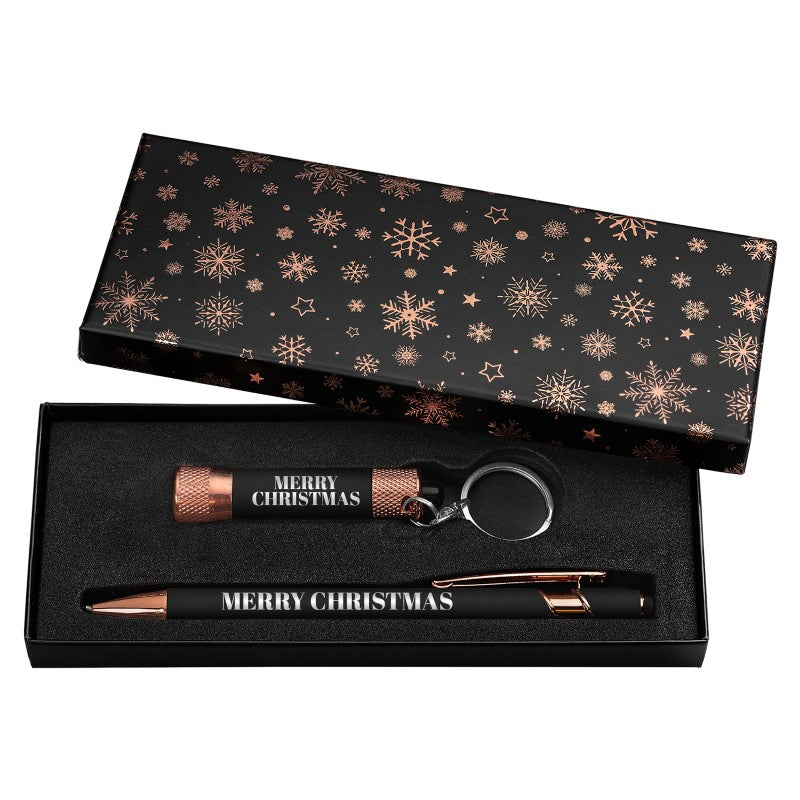 IDP-GLQ | Vector Rose Gold Pen with Flashlight Gift Box Set (Snowflakes)
